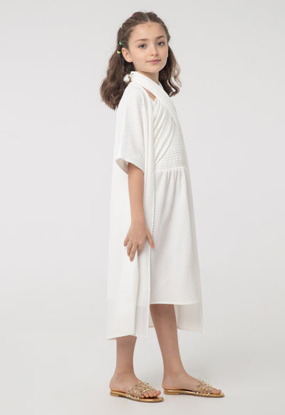 Solid Textured Self Tie Wrap Shrug And Smoking Dress