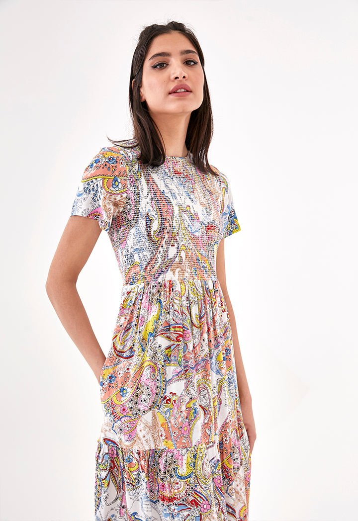 Shearing Details Printed Dress