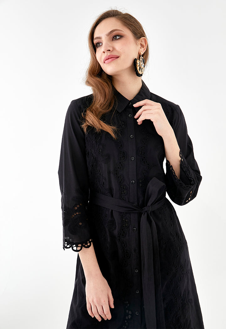 Schiffli Pattern Shirt Dress