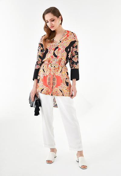 V Neck Paisley Print Blouse