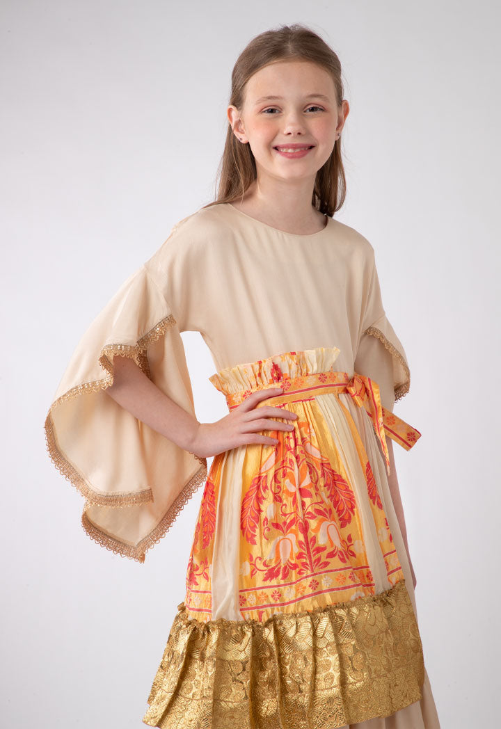 Printed Lurex Jacquard Wrap Half Skirt Overlay Dress