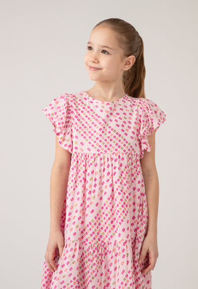 Print All Over Ruffle Sleeve Dress