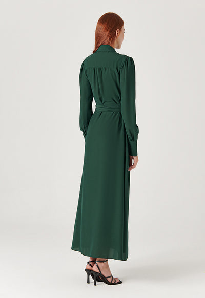 Space Tuck Neck Solid Maxi Dress