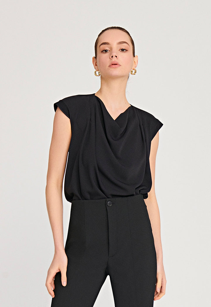 Cowl Neckline Solid Blouse