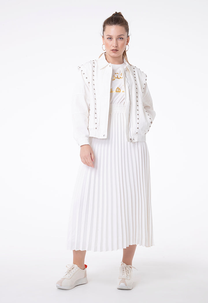 Solid Accordion Pleat Flare Dress
