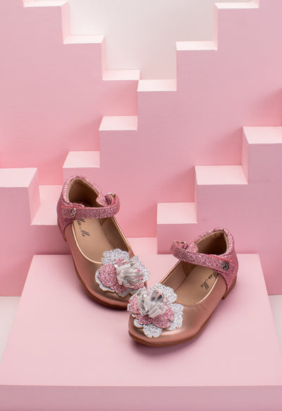 Shimmer Floral Flat Shoes