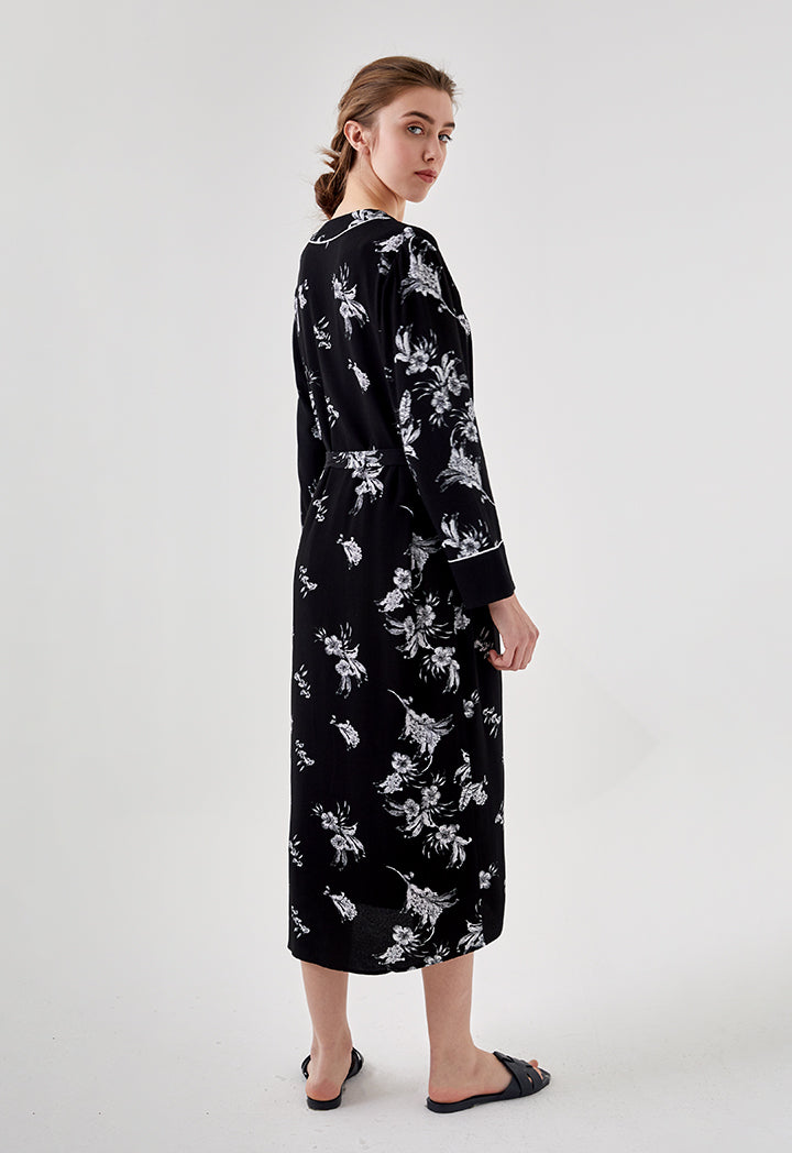 Floral Print Belted Kimono