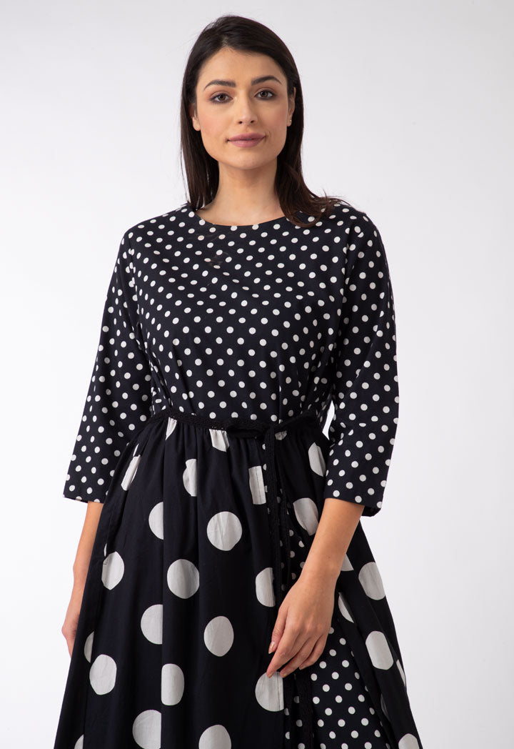 Laced Overlay Polka Skirt Dress