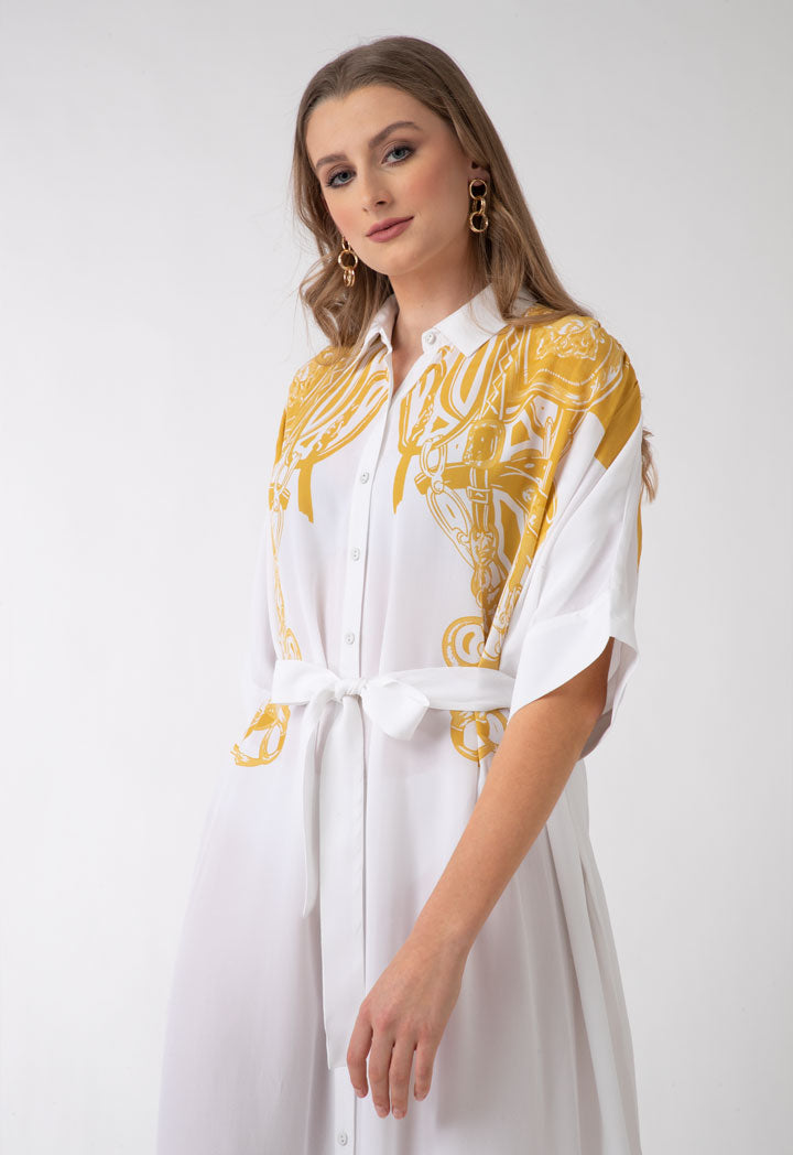 Contrast Printed Long Shirt Kaftan