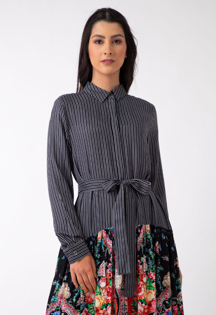 Stripe With Floral Print Dress