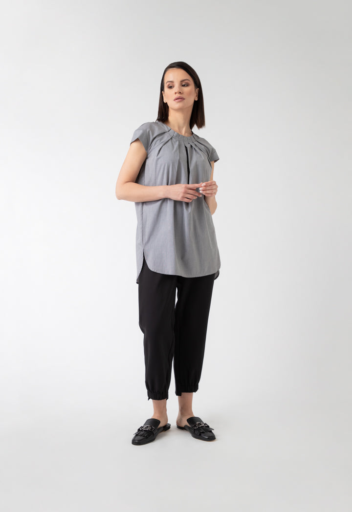 Pleated Neck Check T-Shirt
