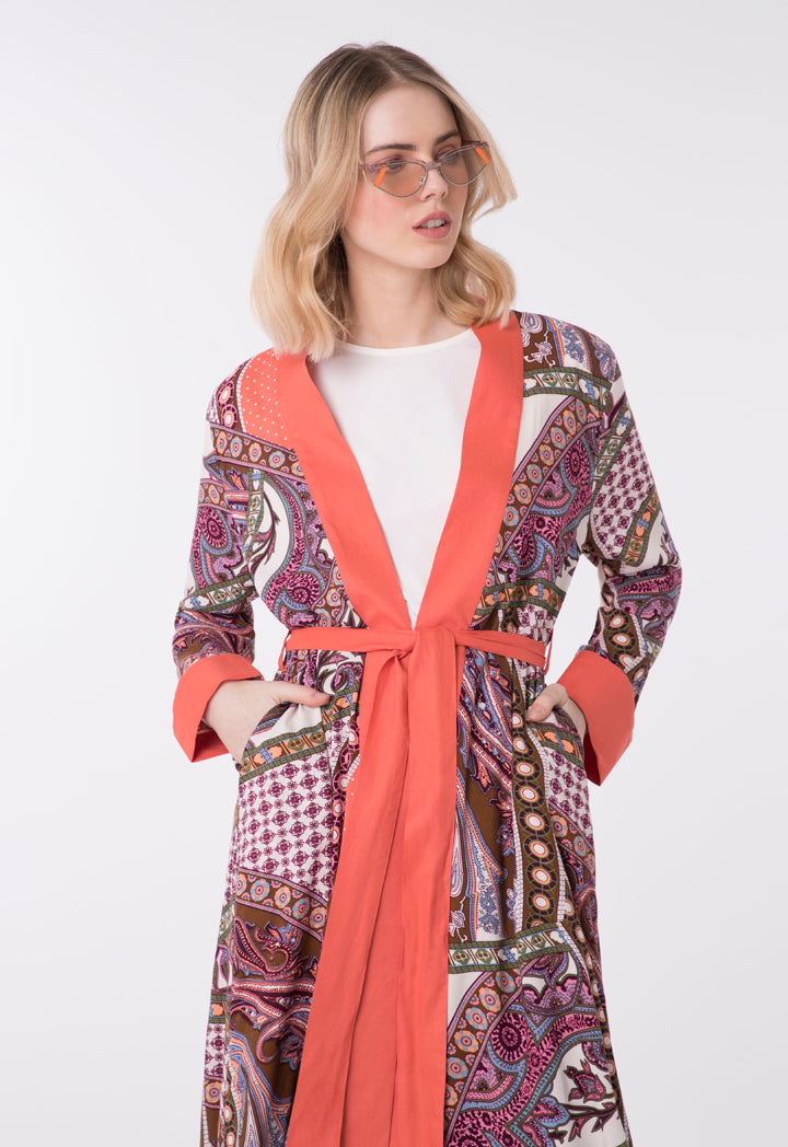 Printed Contrast Edge Maxi Outerwear