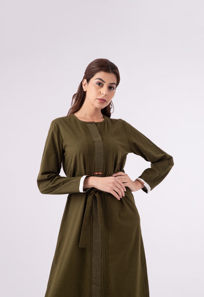 Wide Faux Placket Solid Dress