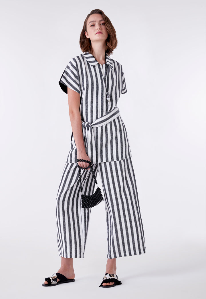 Mixed Fabric Collared Blouse