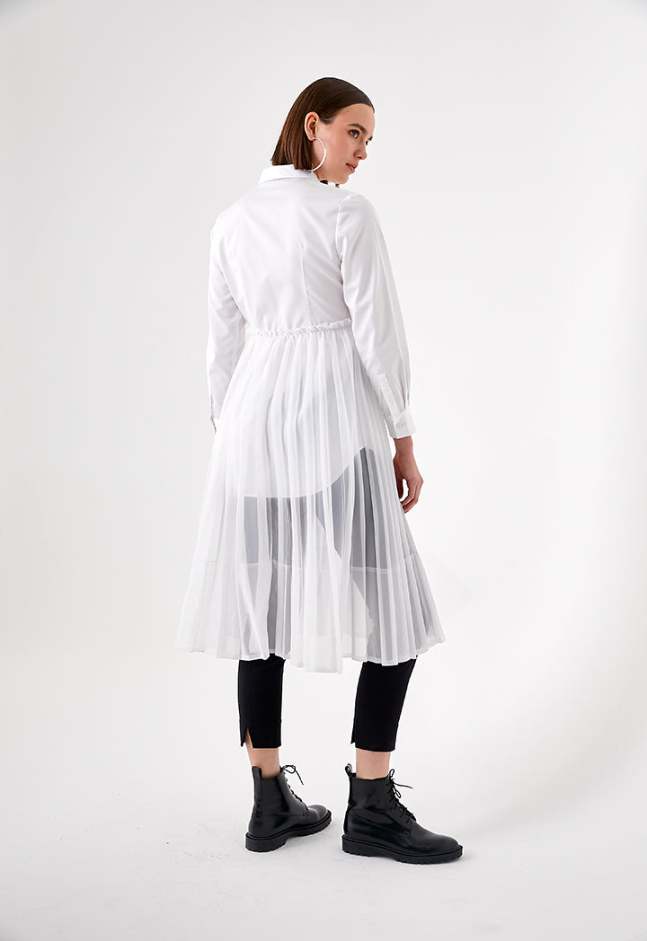 White Long Pleated Overlay Shirt