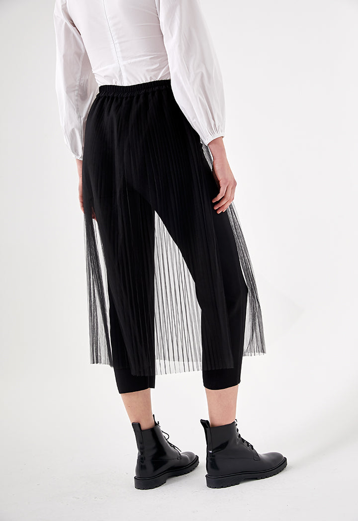 Pleated Mesh Overlay Trouser