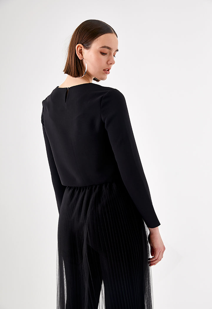 Plain Long Sleeve Crop Top With Inner