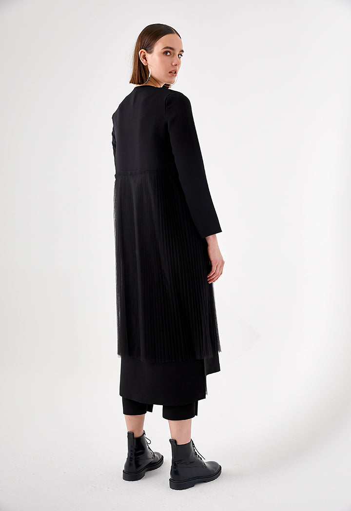 Pleated Mesh Overlay Outerwear