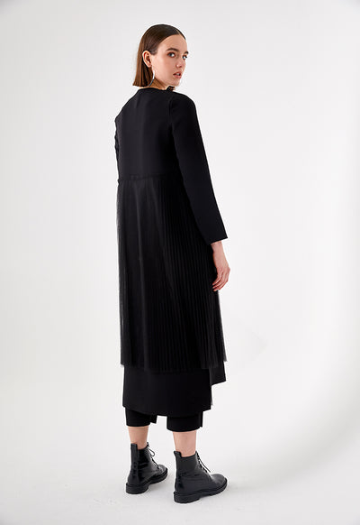 Pleated Mesh Overlay Outerwear
