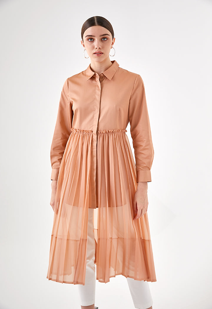 Long Pleated Overlay Shirt