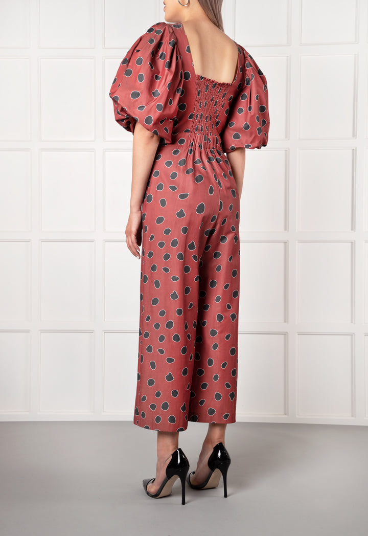 Puff Sleeve Polka Dot Jumpsuit