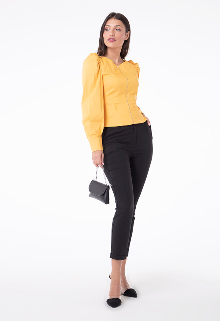 Zip Front Peplum Blouse