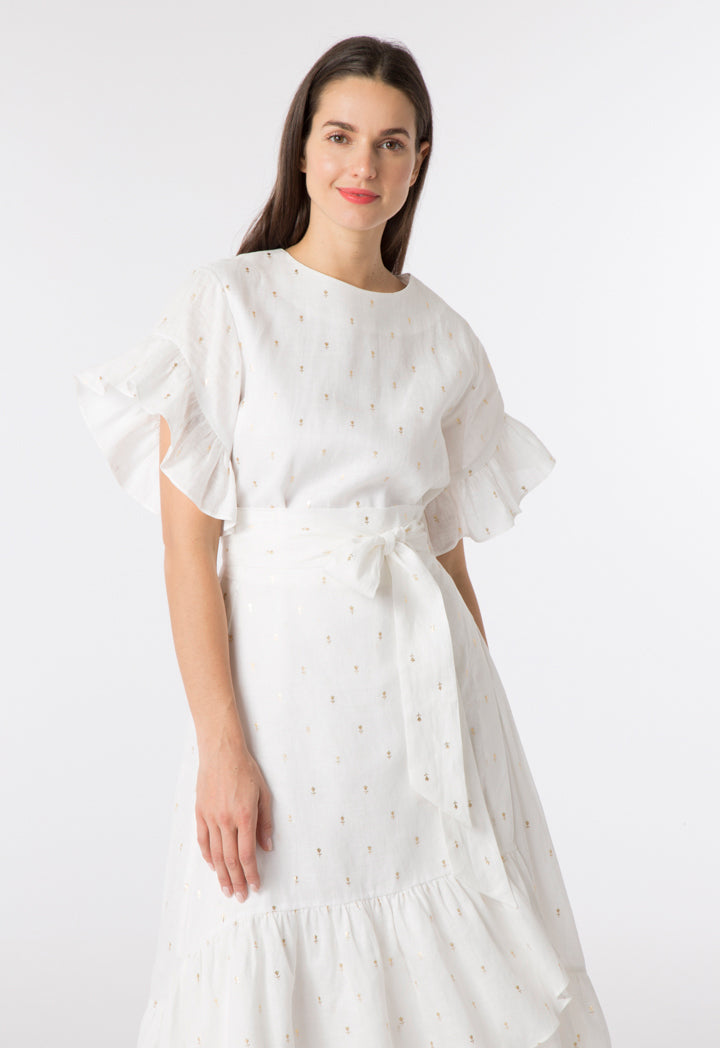 Printed Overlap Linen Dress