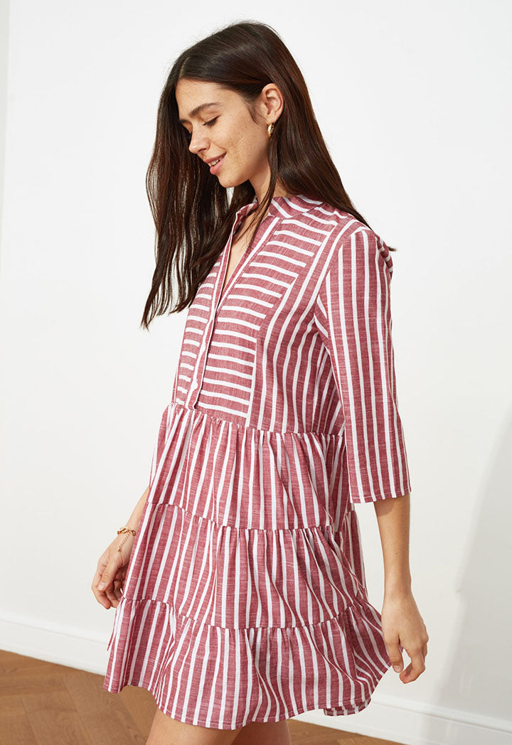 Striped Stand Collar Dress