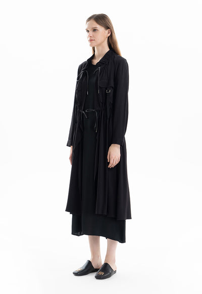 Solid Elasticated Drawstring Long Jacket