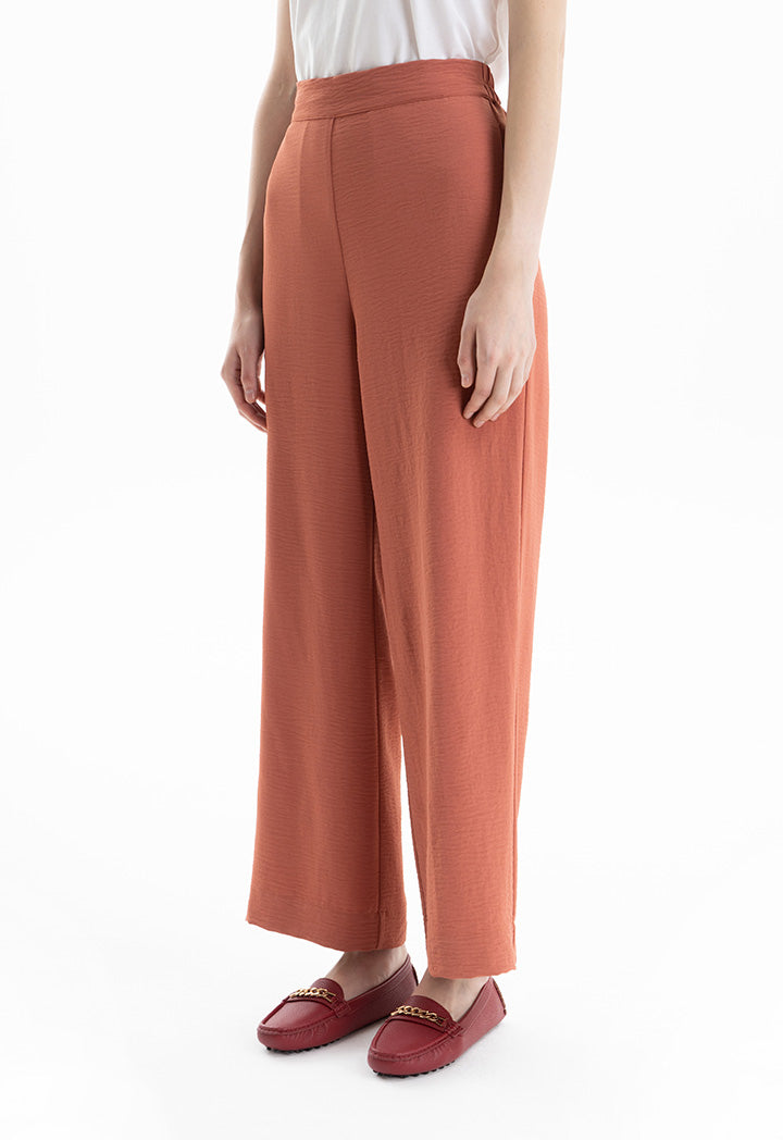 High Rise Textured Straight Leg Trouser