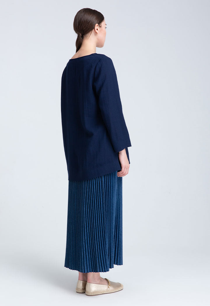 Tunic Solid Overlapping V-Neck Blouse
