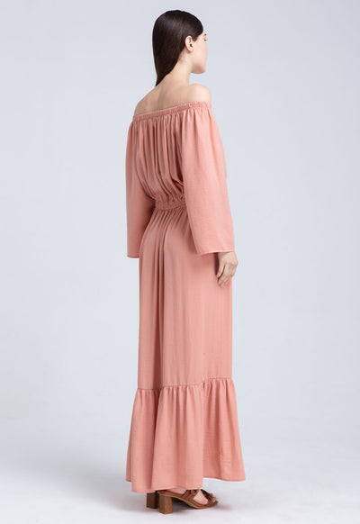 Off Shoulder Solid Maxi  Dress
