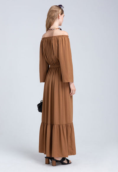 Off Shoulder Solid Maxi  Dress