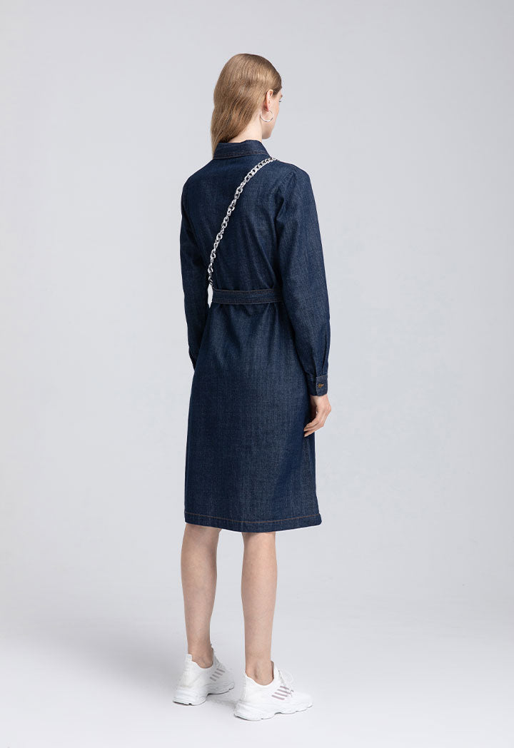 Solid Denim Midi Dress