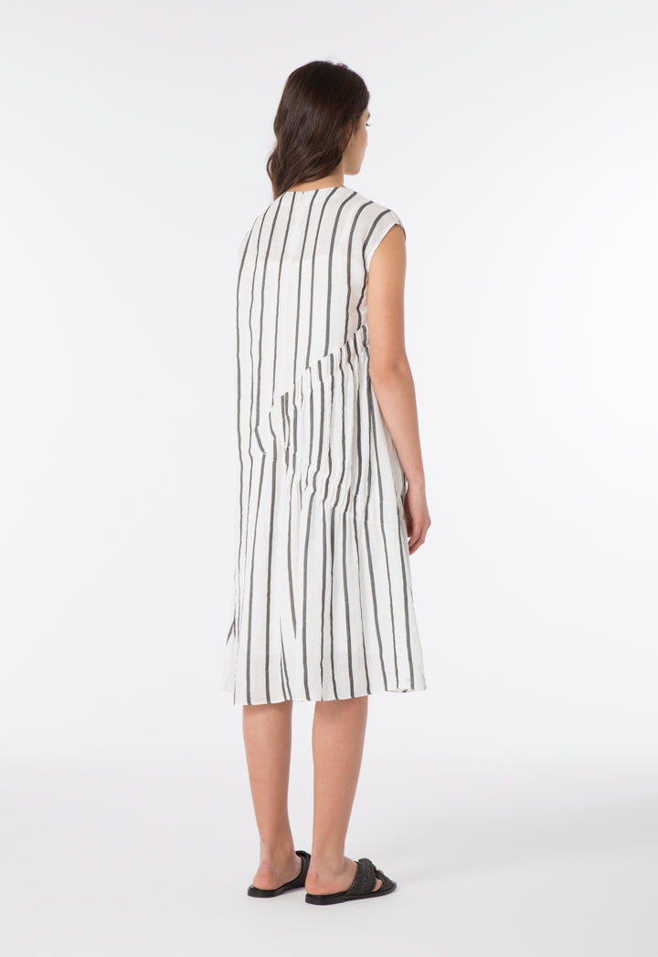 Stripe Sleeveless Linen Dress - Fresqa