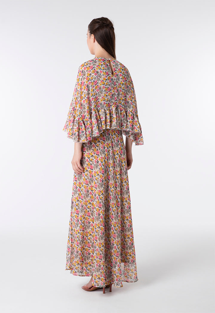 Floral Cape Frill Dress - Fresqa