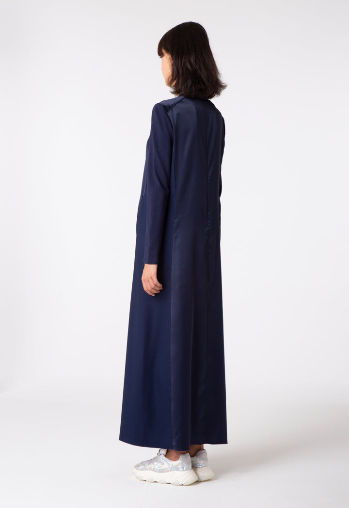 Mix Fabric Navy Long Dress - Fresqa