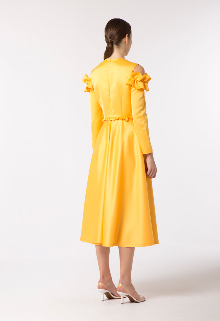 Cold Shoulder Frill Trim Dress - Fresqa