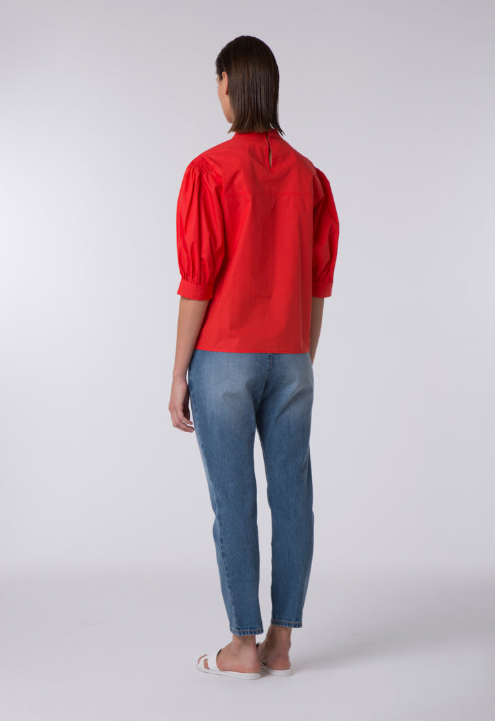 Balloon Sleeves Red Blouse
