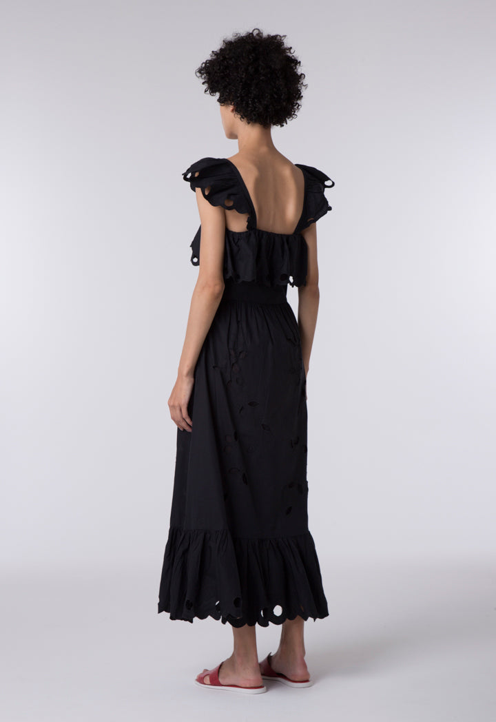 Trim Frill Black Dress