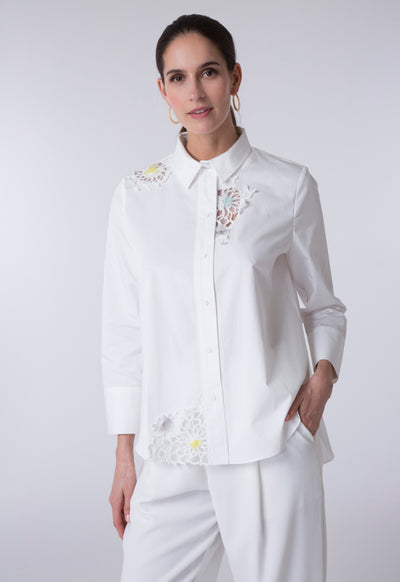 Schiffli Lace Trim Blouse