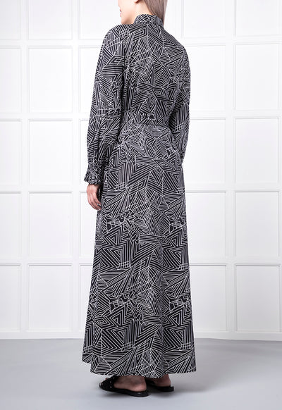 Geometrical Print Collared Dress