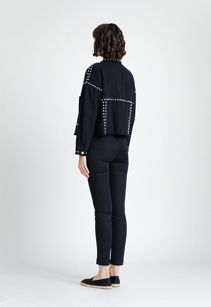 Round Rivets Embellished Denim Outerwear