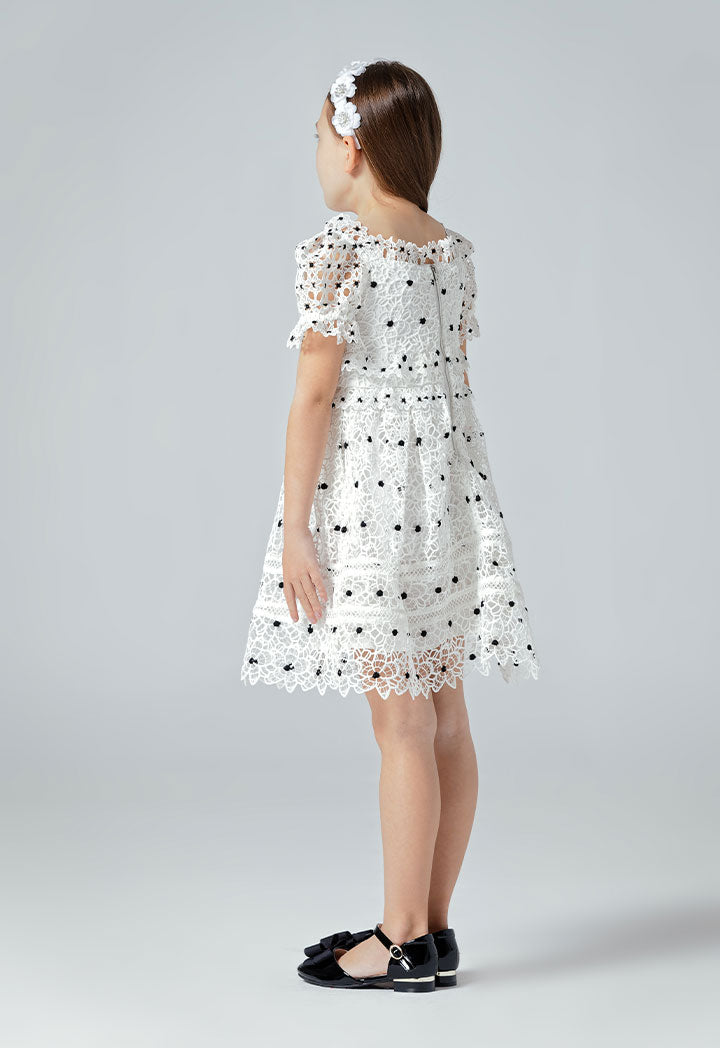 Cut Out Lace Overlay Puff Sleeve Dress