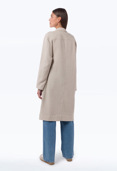 Long Solid Textured Single Breasted Coat