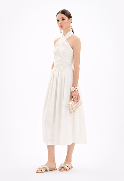 Sleeveless Halter Neck Textured Midi Dress