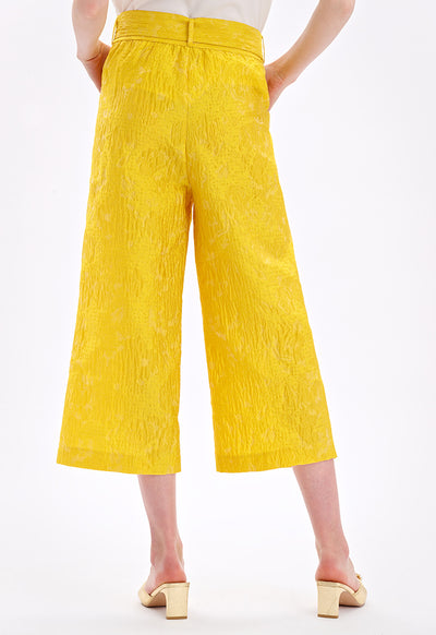 Wide Leg Jacquard Pants With Self-Fabric Belt