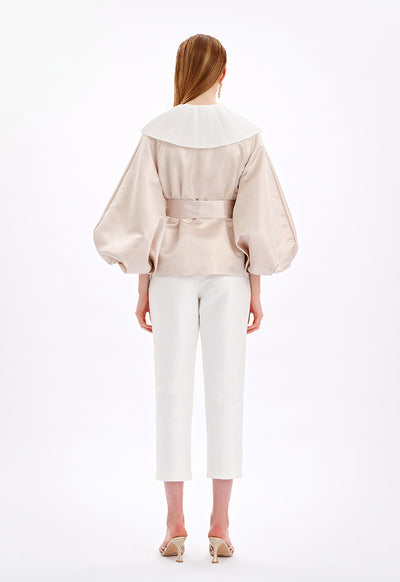 Textured Pleated Collar Jacket