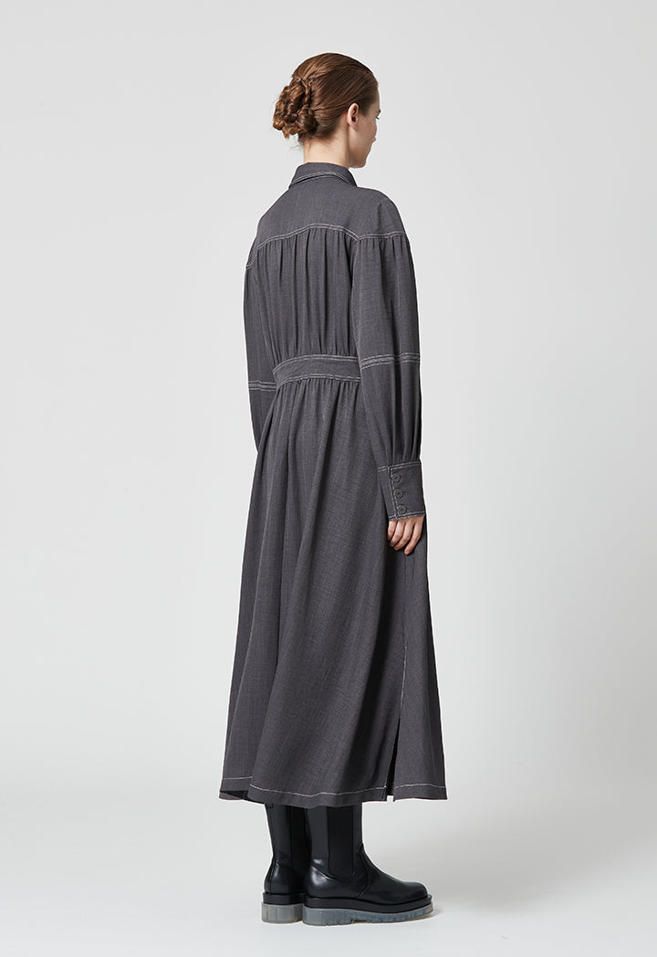 Casual Long Contrast Stitch Shirt Dress