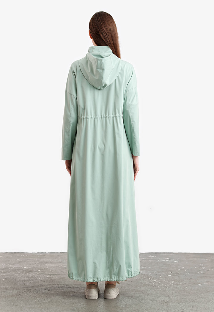 Solid Elasticated Drawstring Long Outer Jacket